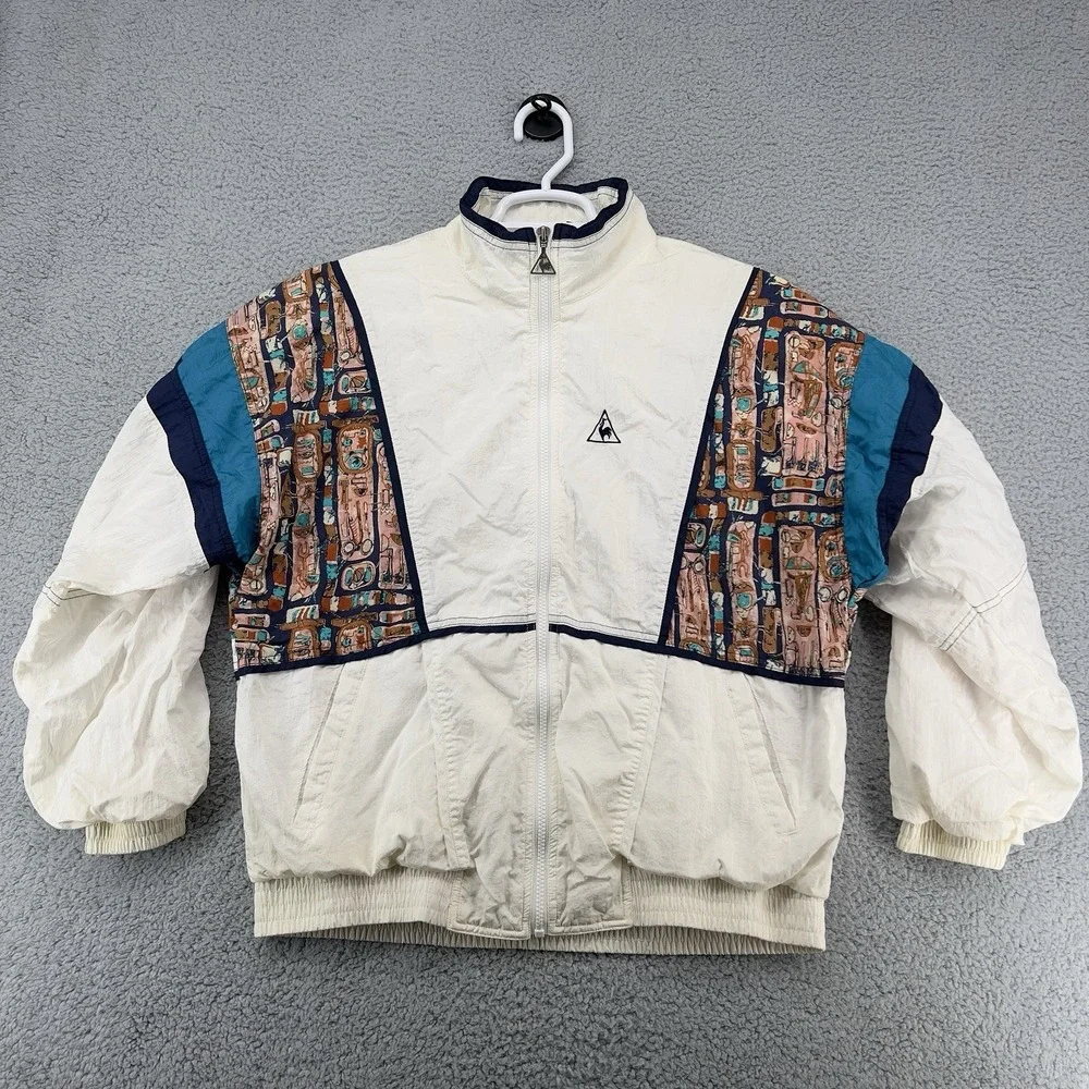 VTG  Le Coq Sportif Mens White Track Windbreaker Jacket Size M Full Zip 90s Retr